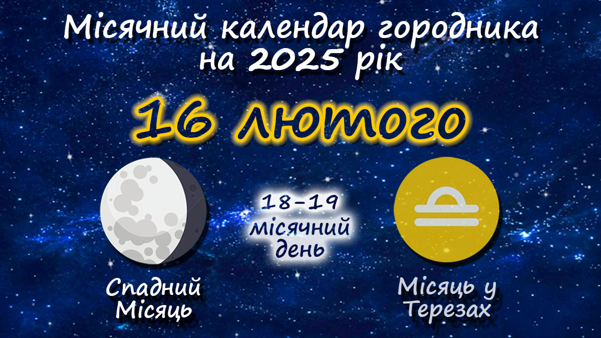 Місячний календар садівника-городника на 16 лютого 2025 року