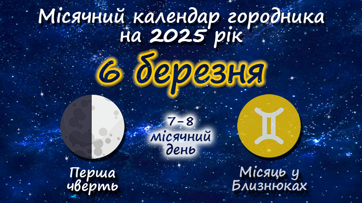Місячний календар садівника-городника на 6 березня 2025 року