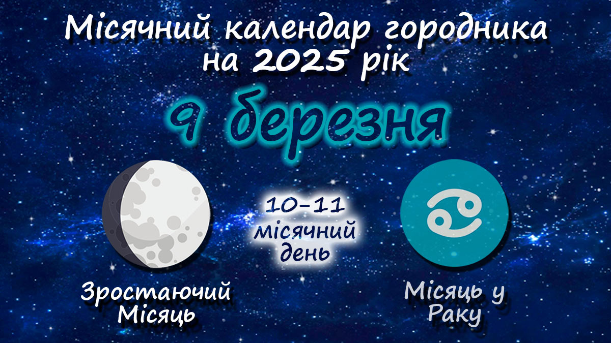 Місячний календар садівника-городника на 9 березня 2025 року