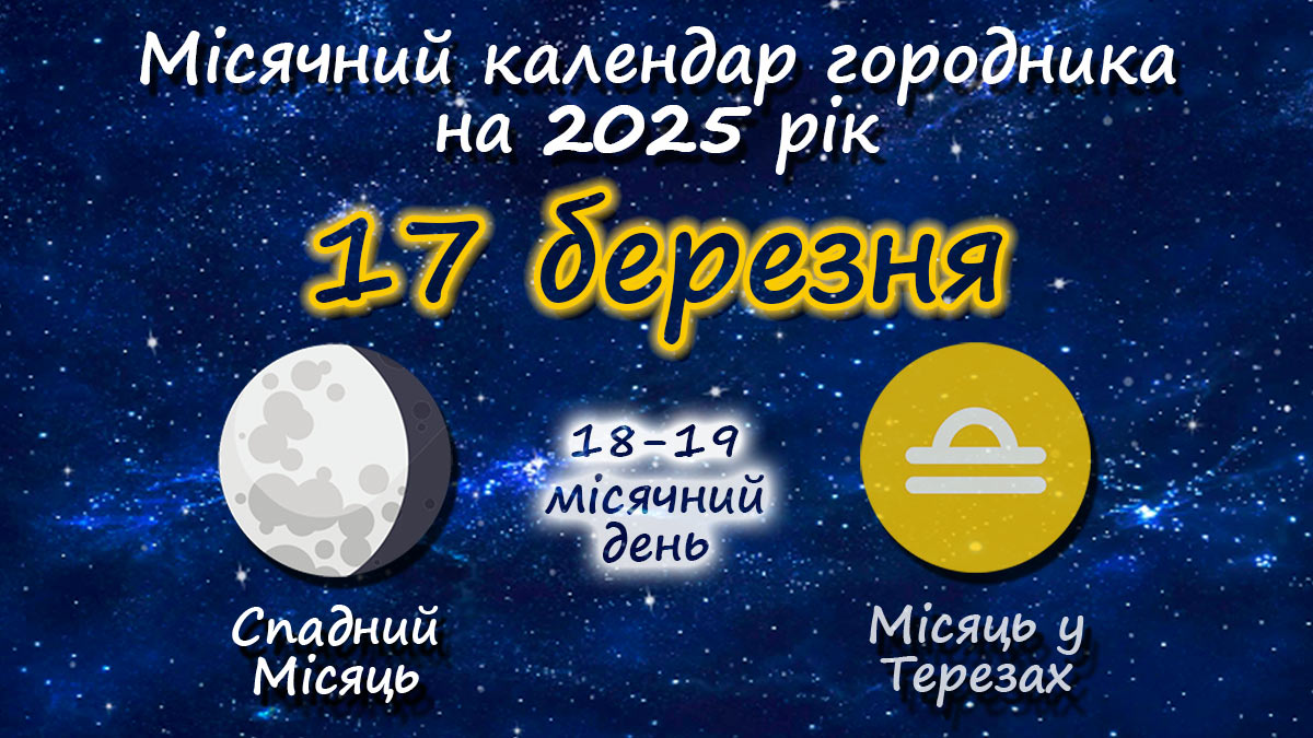 Місячний календар садівника-городника на 17 березня 2025 року