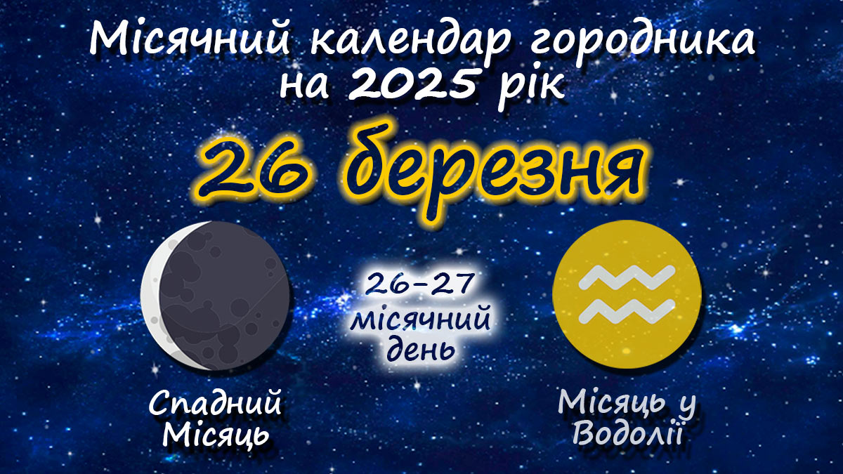 Місячний календар садівника-городника на 26 березня 2025 року