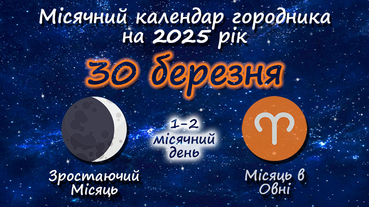 Місячний календар садівника-городника на 30 березня 2025 року