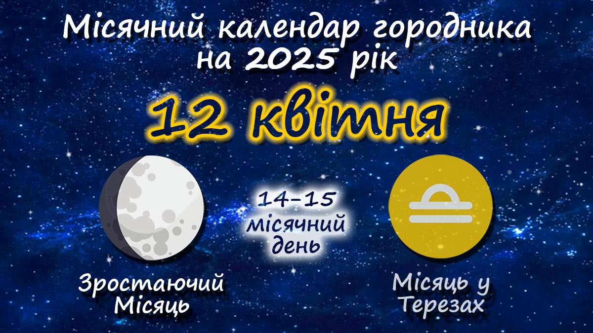Місячний календар садівника-городника на 12 квітня 2025 року