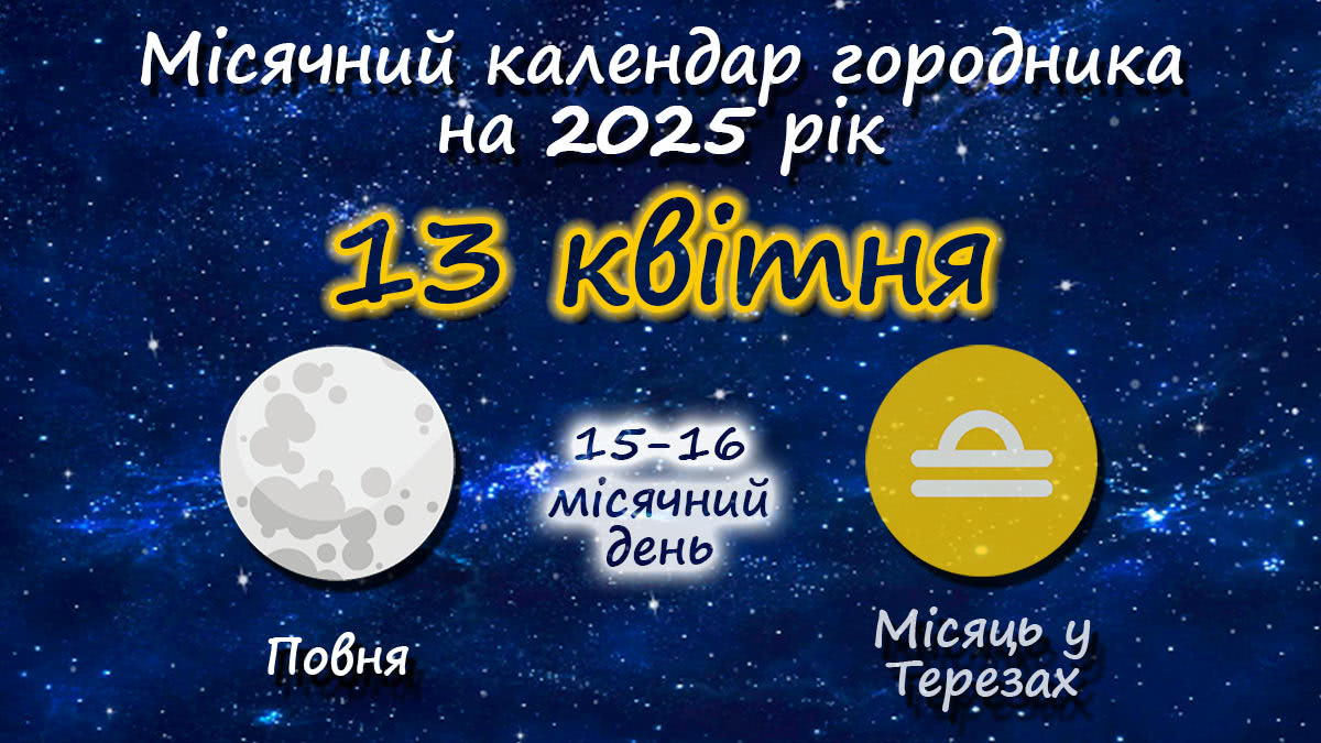 Місячний календар садівника-городника на 13 квітня 2025 року