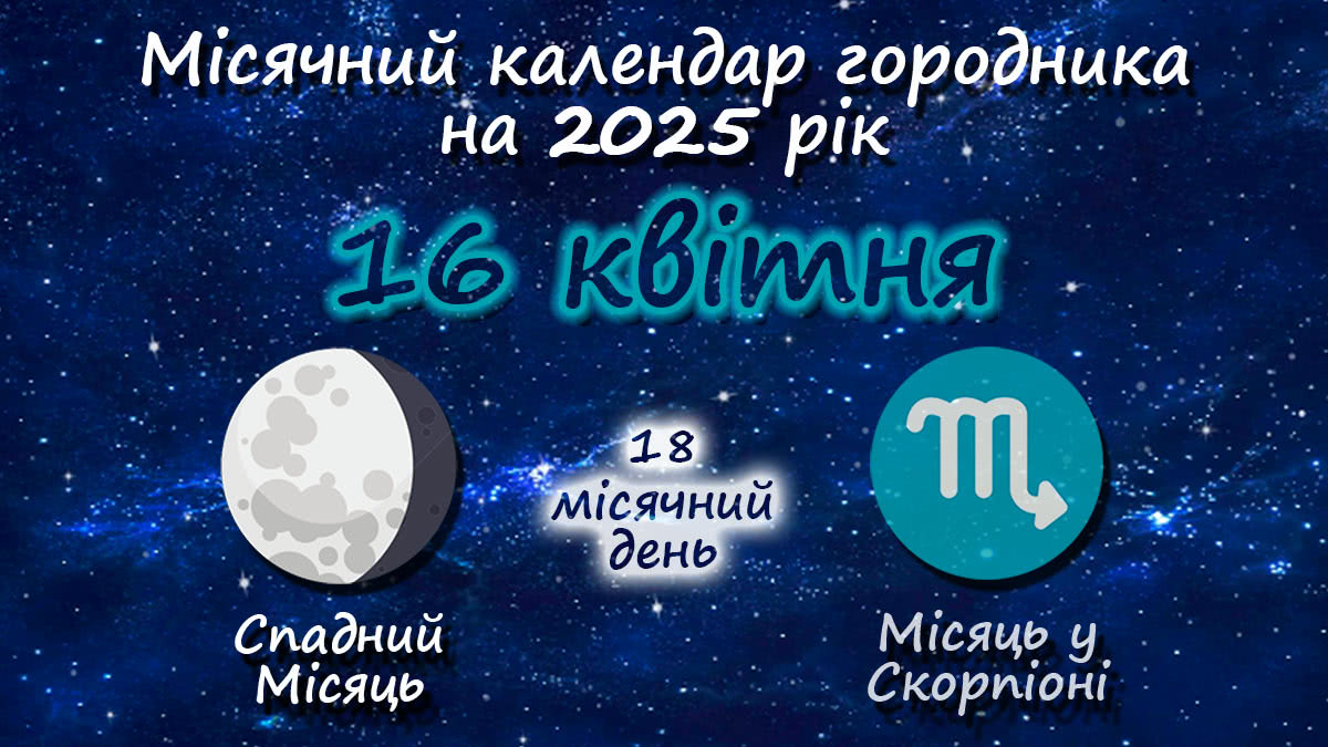 Місячний календар садівника-городника на 16 квітня 2025 року