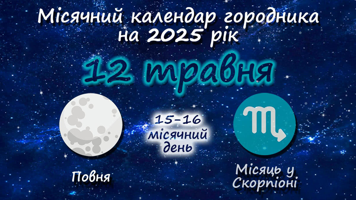 Місячний календар садівника-городника на 12 травня 2025 року