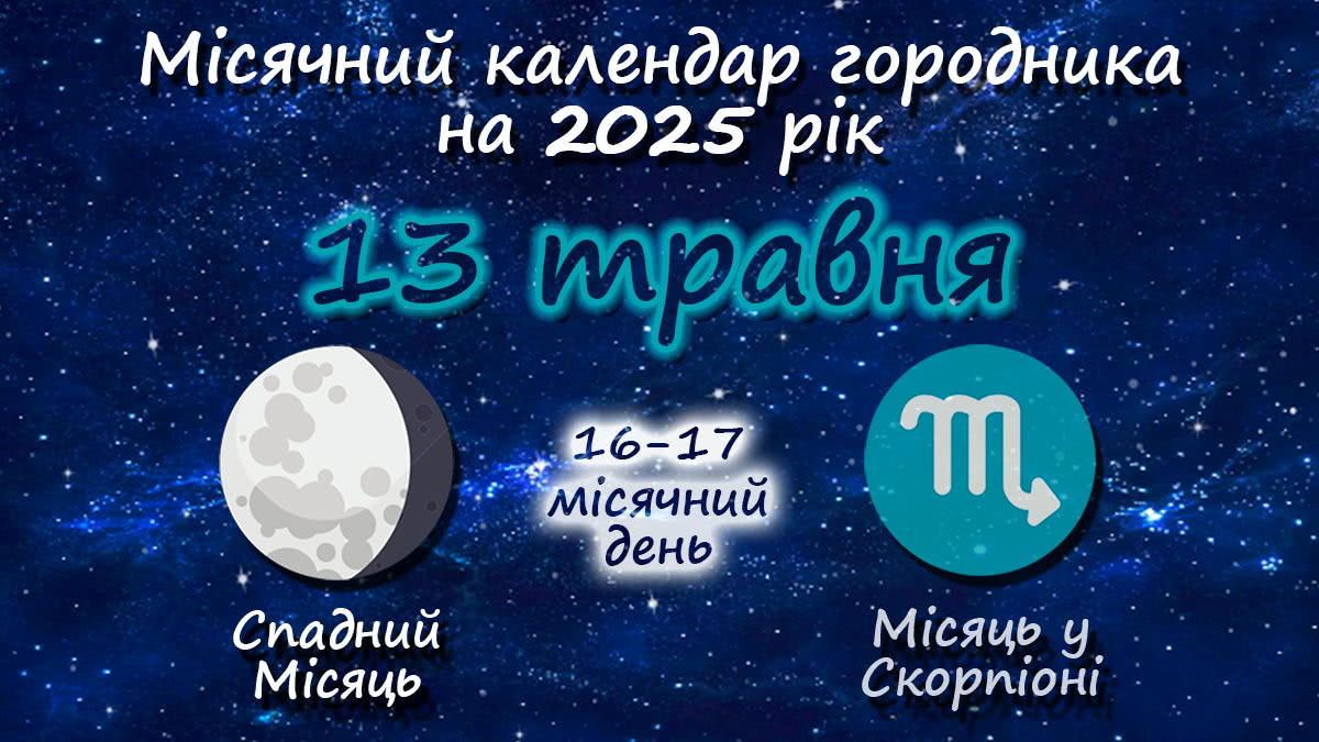 Місячний календар садівника-городника на 13 травня 2025 року