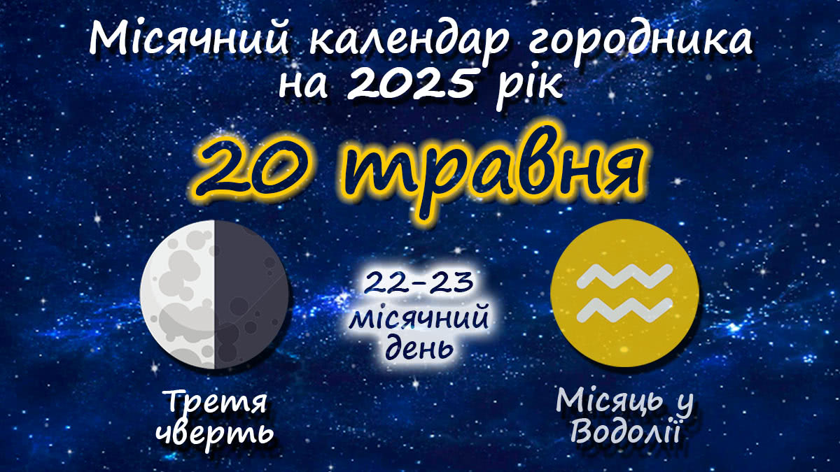 Місячний календар садівника-городника на 20 травня 2025 року