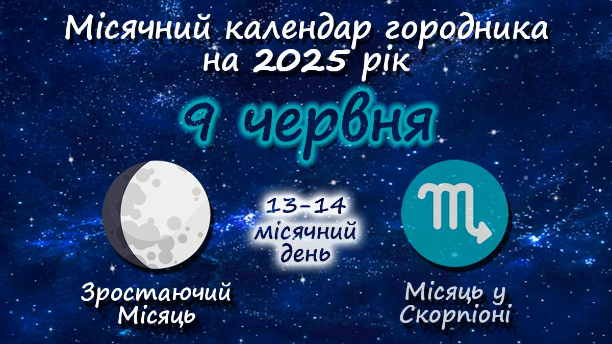 Місячний календар садівника-городника на 9 червня 2025 року