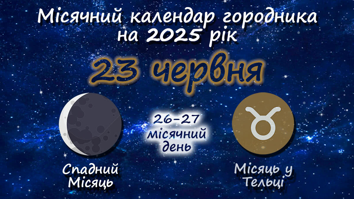 Місячний календар садівника-городника на 23 червня 2025 року