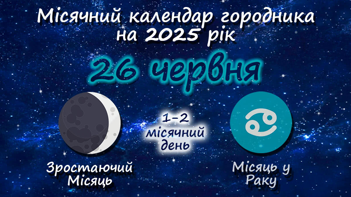 Місячний календар садівника-городника на 26 червня 2025 року