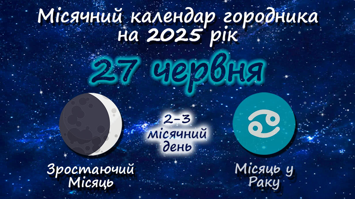 Місячний календар садівника-городника на 27 червня 2025 року