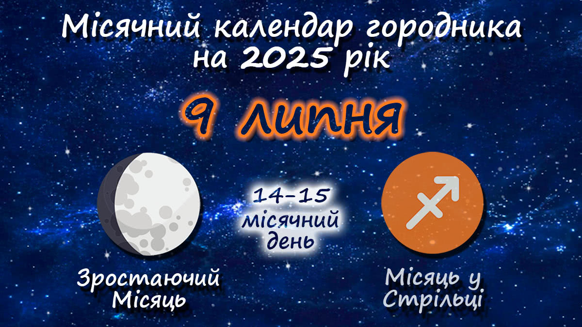 Місячний календар садівника-городника на 9 липня 2025 року