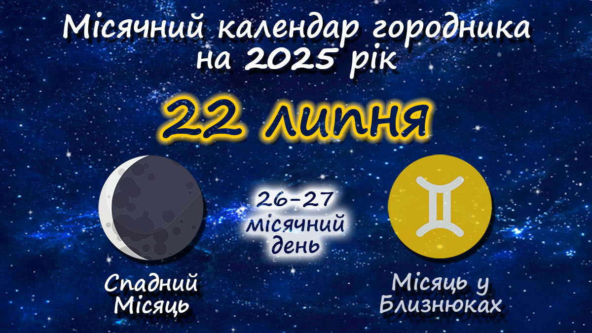 Місячний календар садівника-городника на 22 липня 2025 року