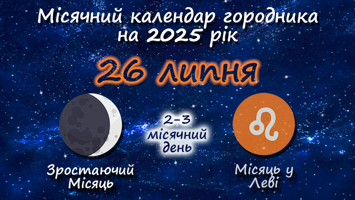 Місячний календар садівника-городника на 26 липня 2025 року