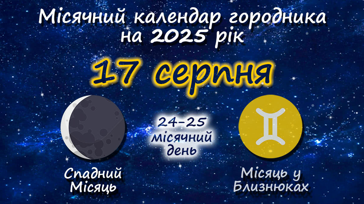 Місячний календар садівника-городника на 17 серпня 2025 року