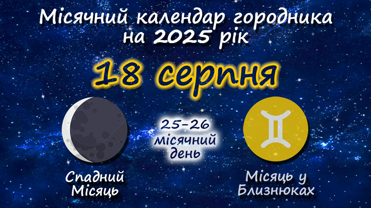 Місячний календар садівника-городника на 18 серпня 2025 року