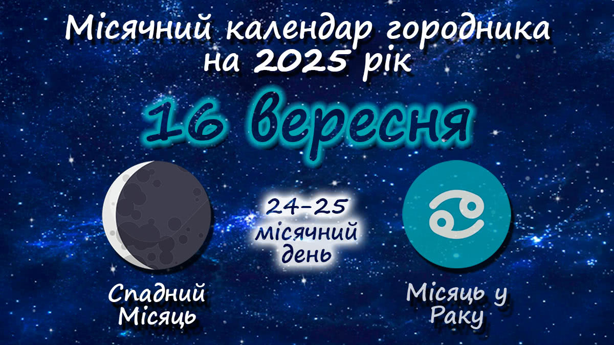 Місячний календар садівника-городника на 16 вересня 2025 року
