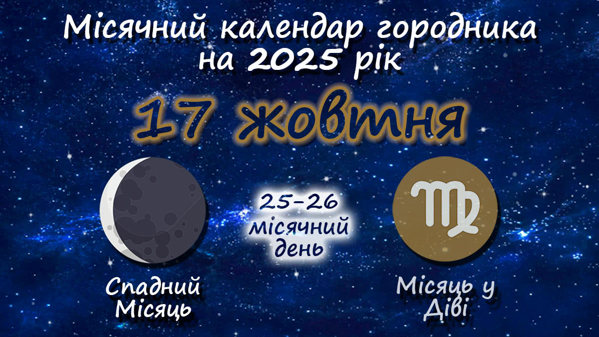 Місячний календар садівника-городника на 17 жовтня 2025 року