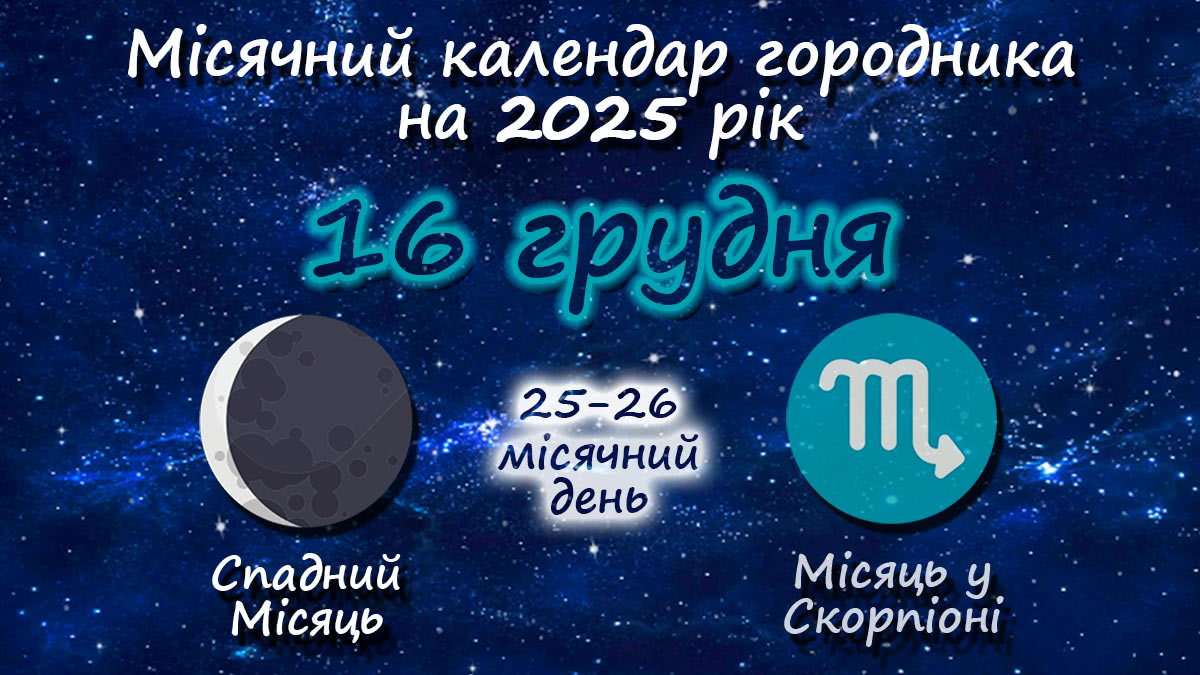 Місячний календар садівника-городника на 16 грудня 2025 року